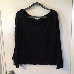 Rose + Olive Black Lace Blouse with Long Bell Sleeves